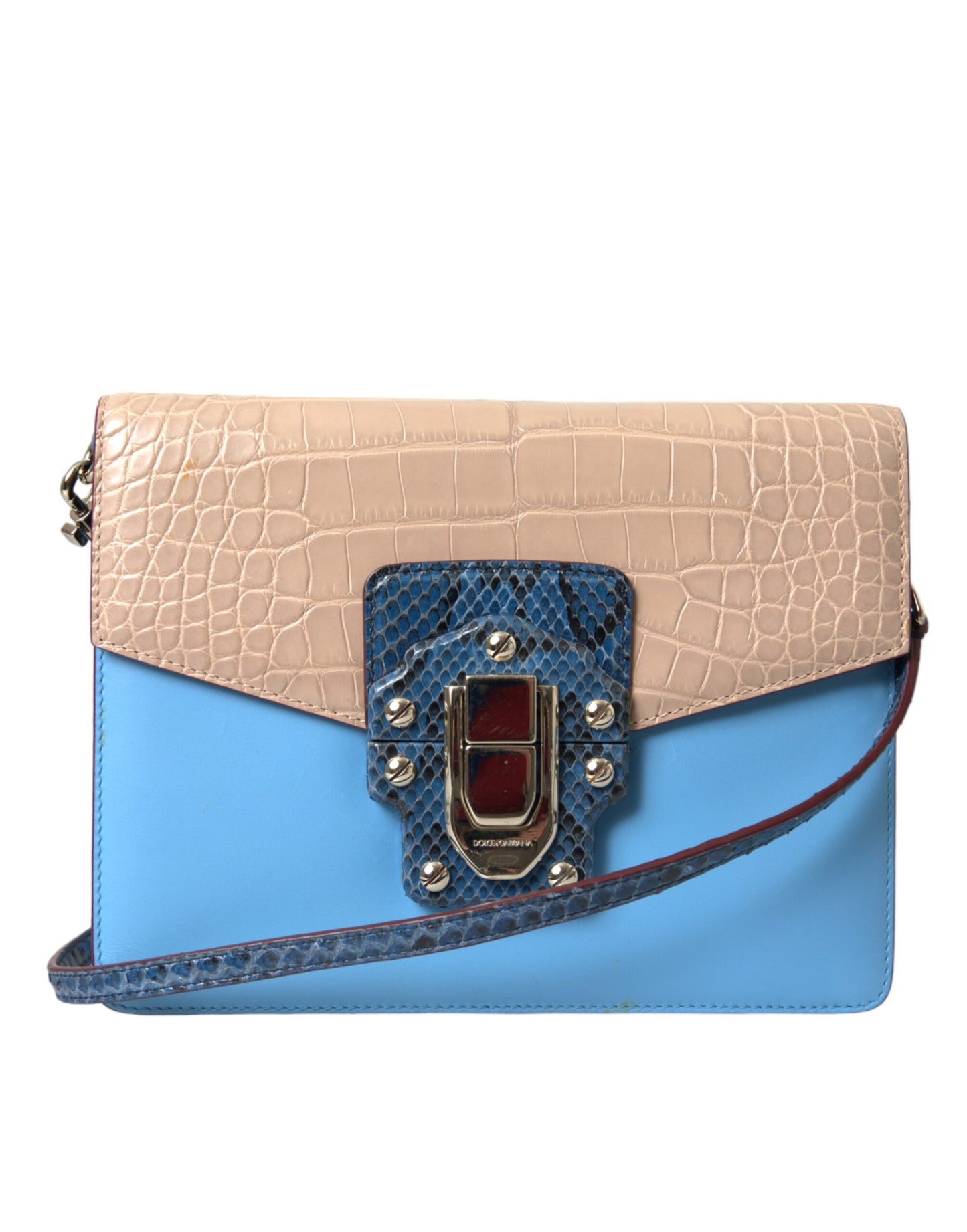 Dolce & Gabbana Blue Beige Exotic Leather LUCIA Crossbody Purse Bag