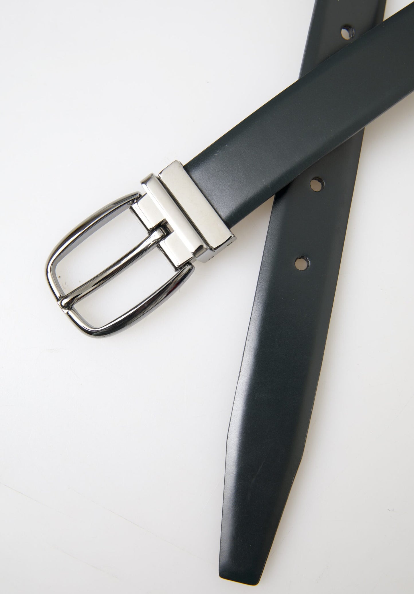 Dolce & Gabbana Black Leather Silver Metal Buckle Belt Men