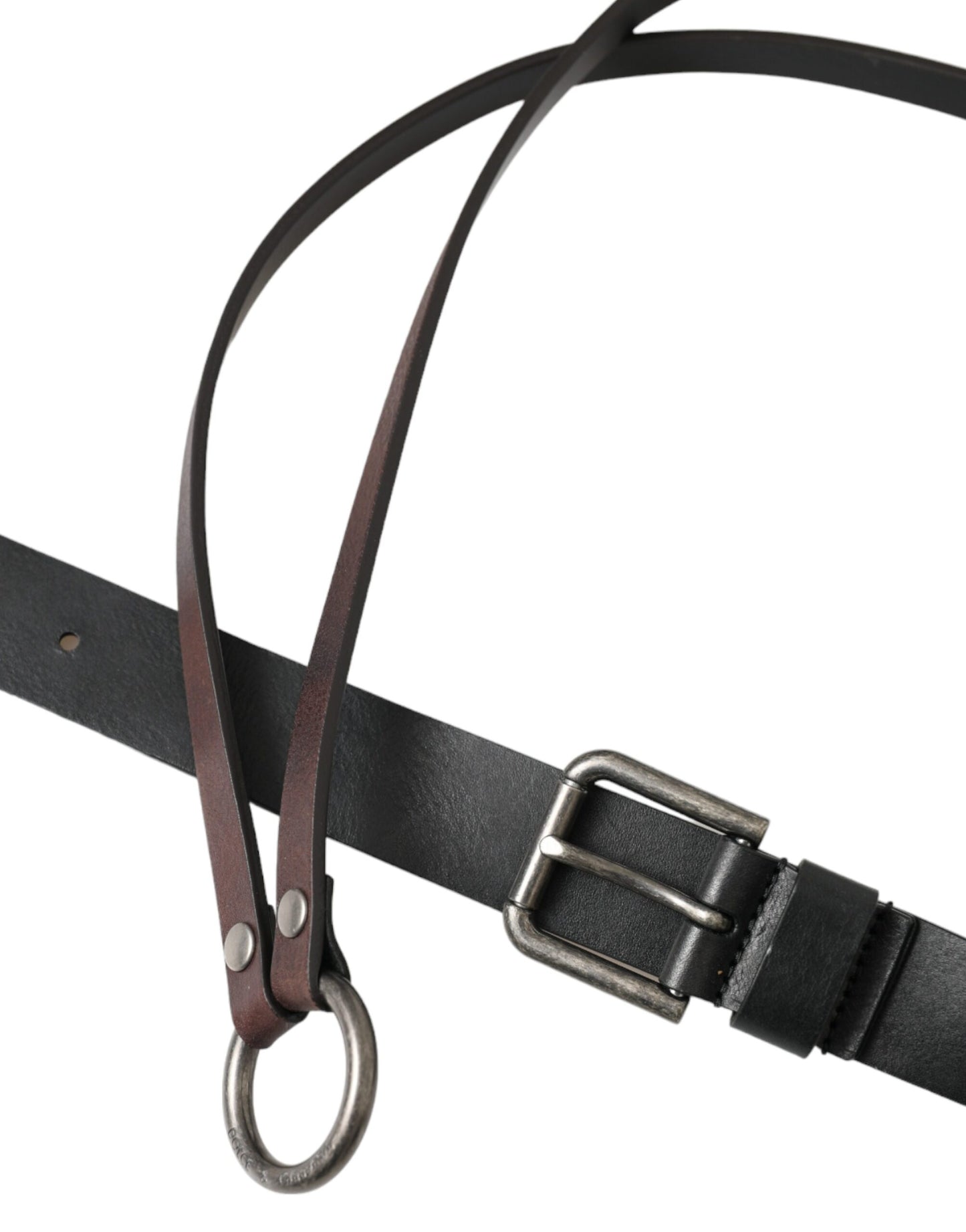 Dolce & Gabbana Black Brown Leather Silver Metal Buckle Belt