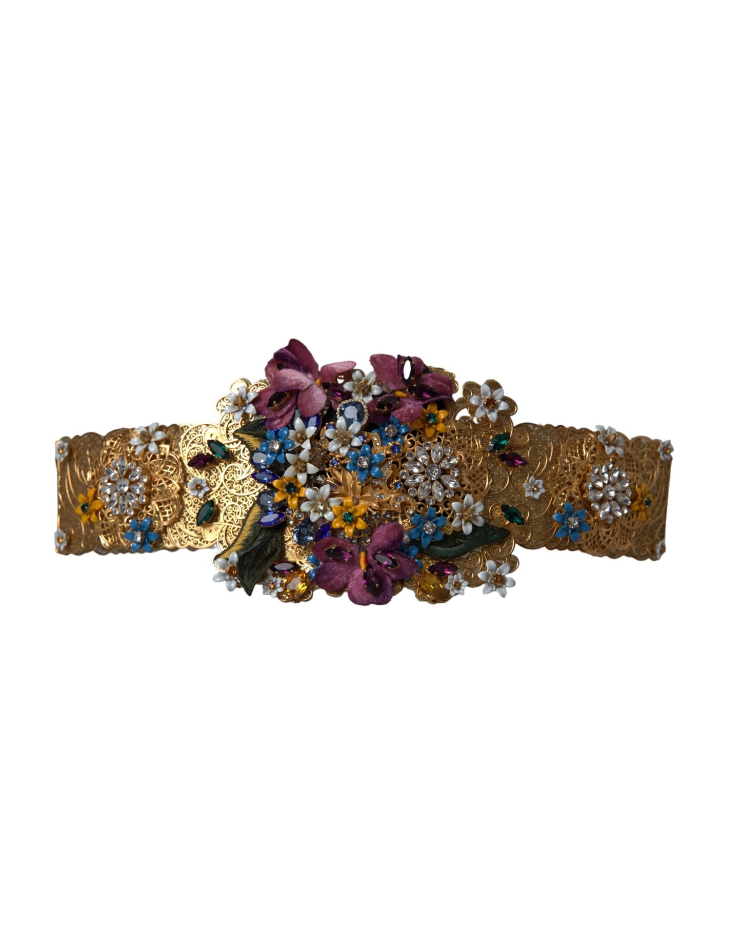 Dolce & Gabbana Multicolor Embellished Floral Crystal Wide Waist Belt