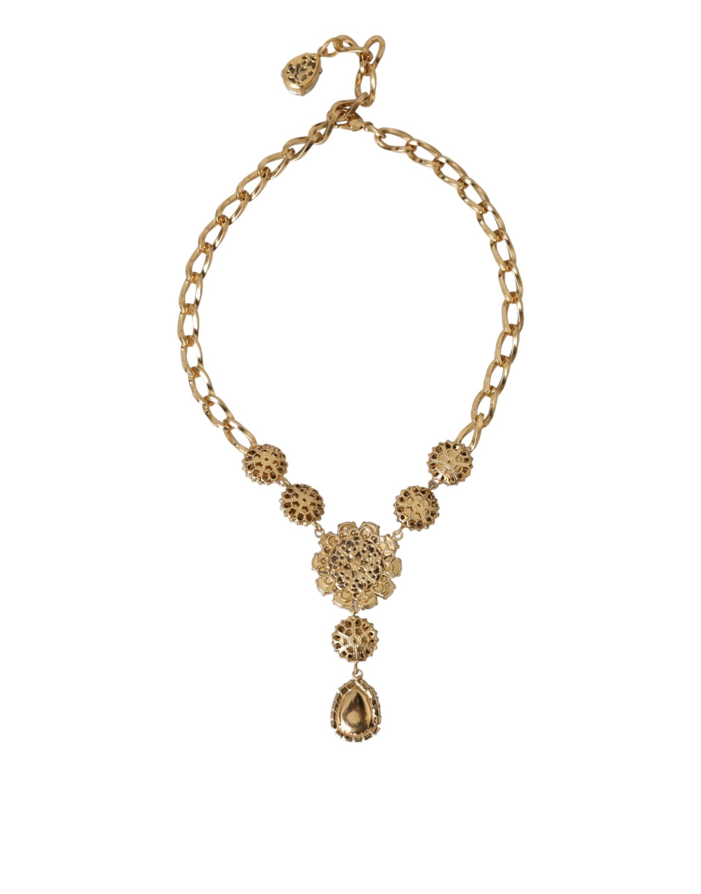 Dolce & Gabbana Gold Brass Crystal Purple Pink Pearl Pendants Necklace