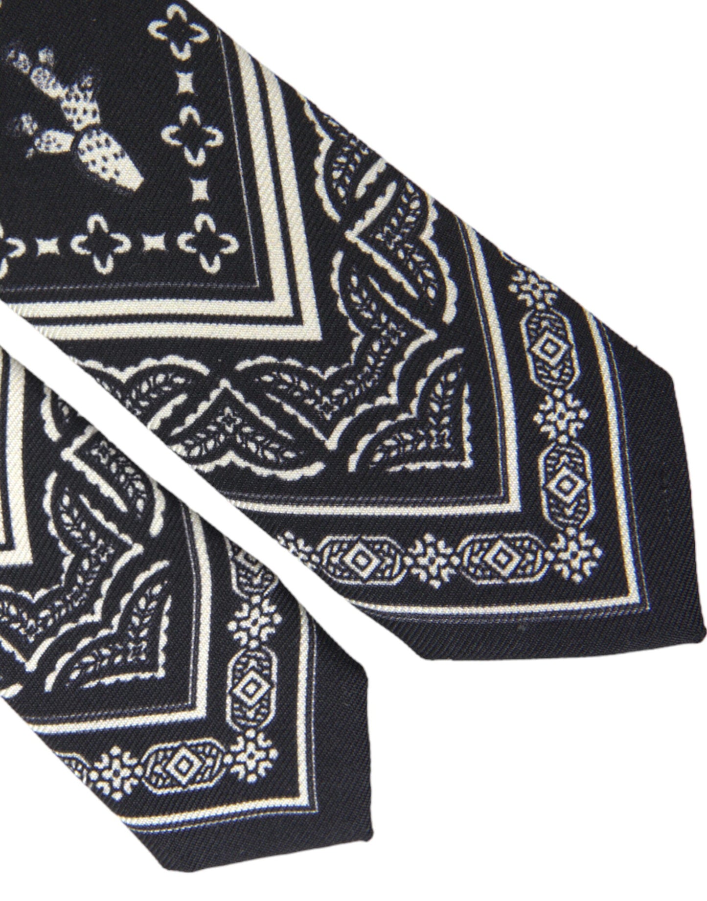 Dolce & Gabbana Black White Patterned 100% Silk Adjustable Tie