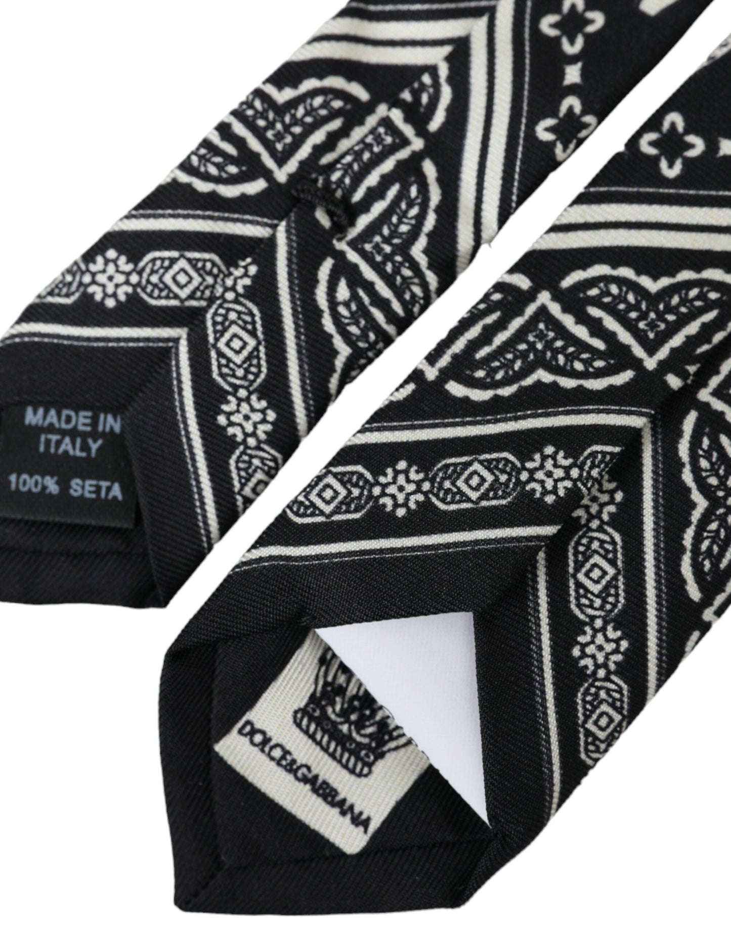 Dolce & Gabbana Black White Patterned 100% Silk Adjustable Tie