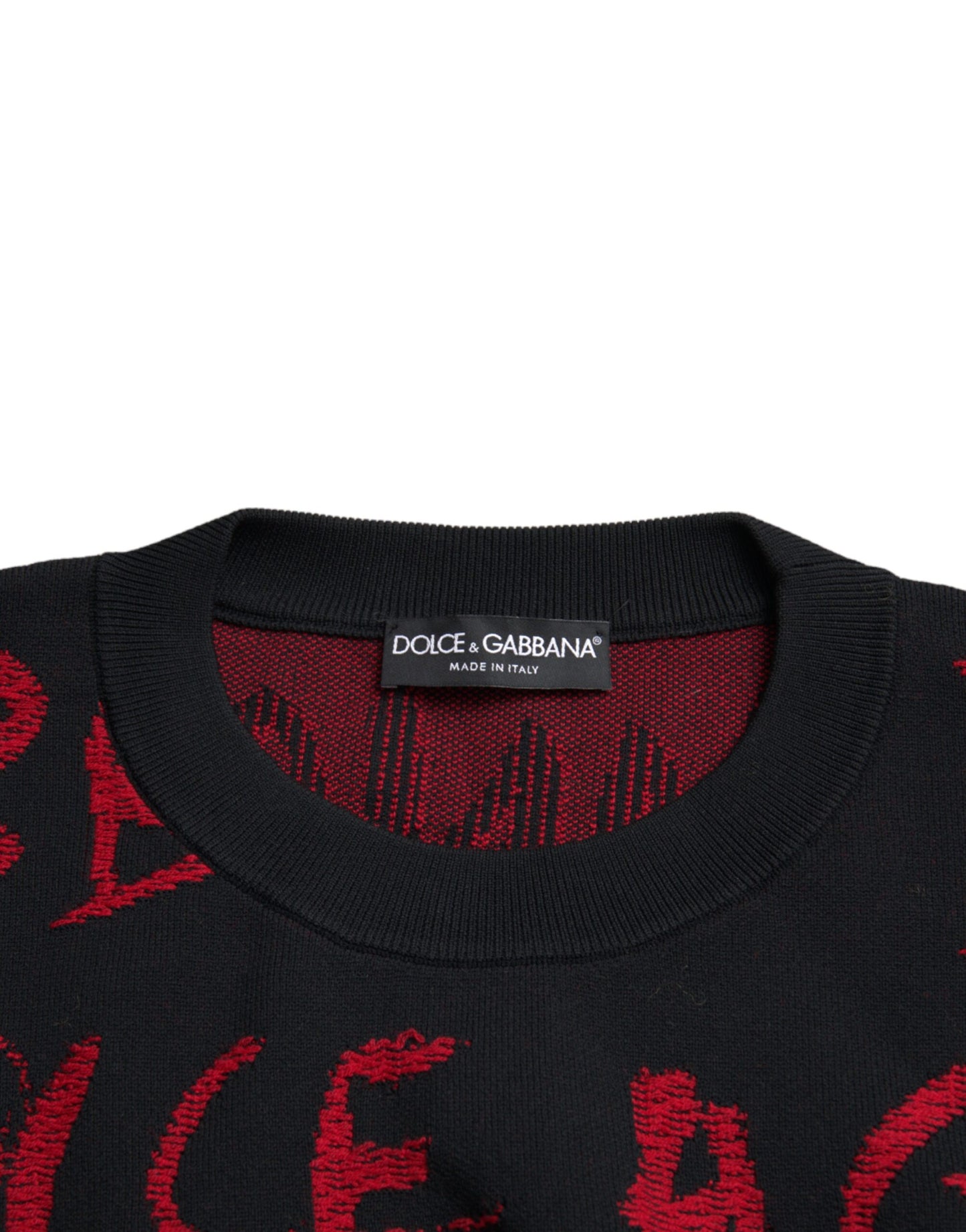 Dolce & Gabbana Black Red Logo Crew Neck Sweatshirt Men Sweater