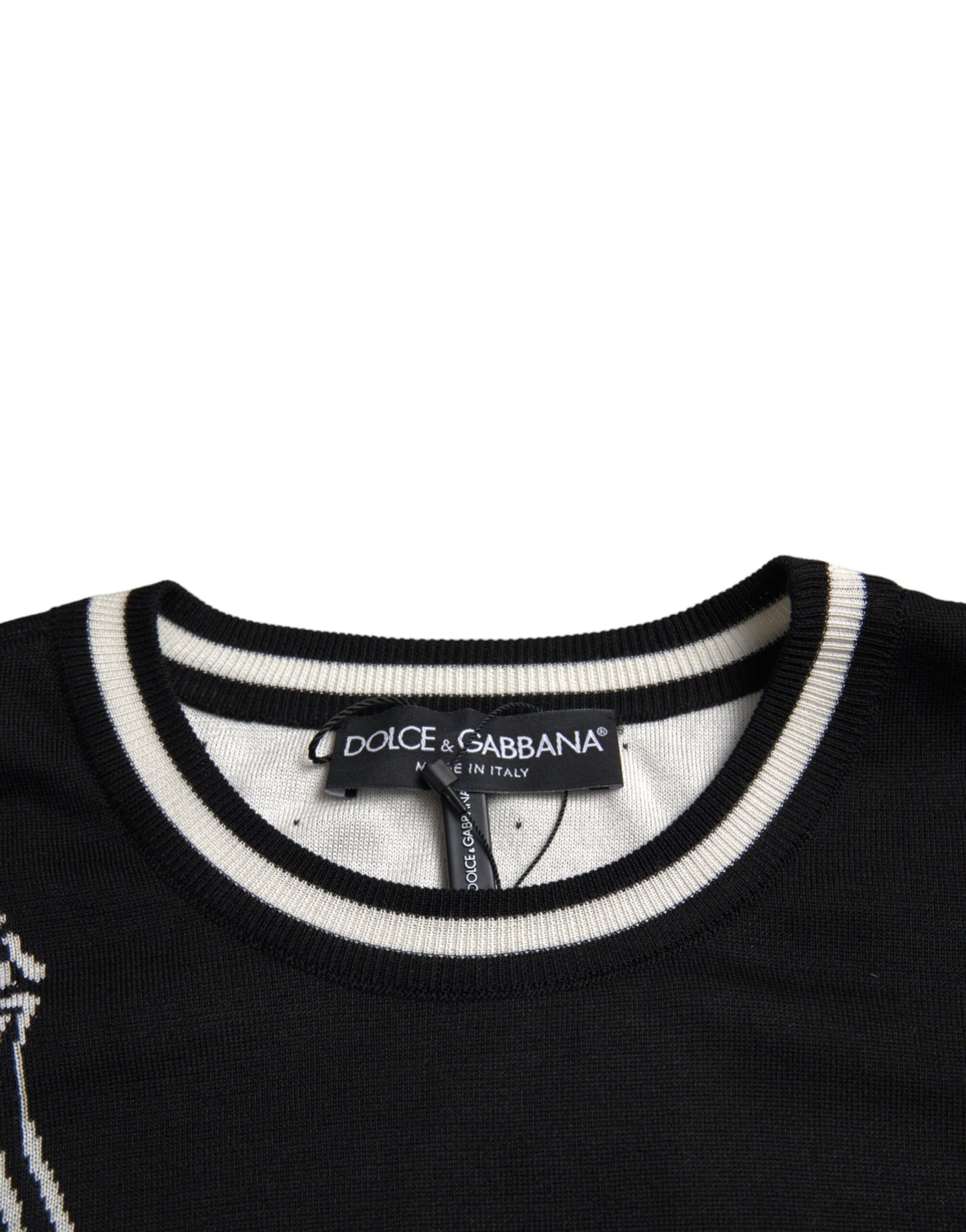 Dolce & Gabbana Black White Guitar Print Silk Pullover Sweater