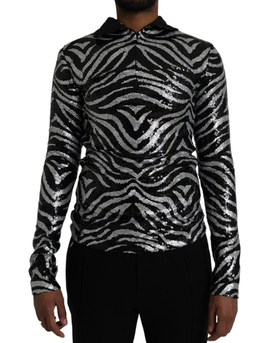 Dolce & Gabbana Black Silver Sequined Polyester Sweater