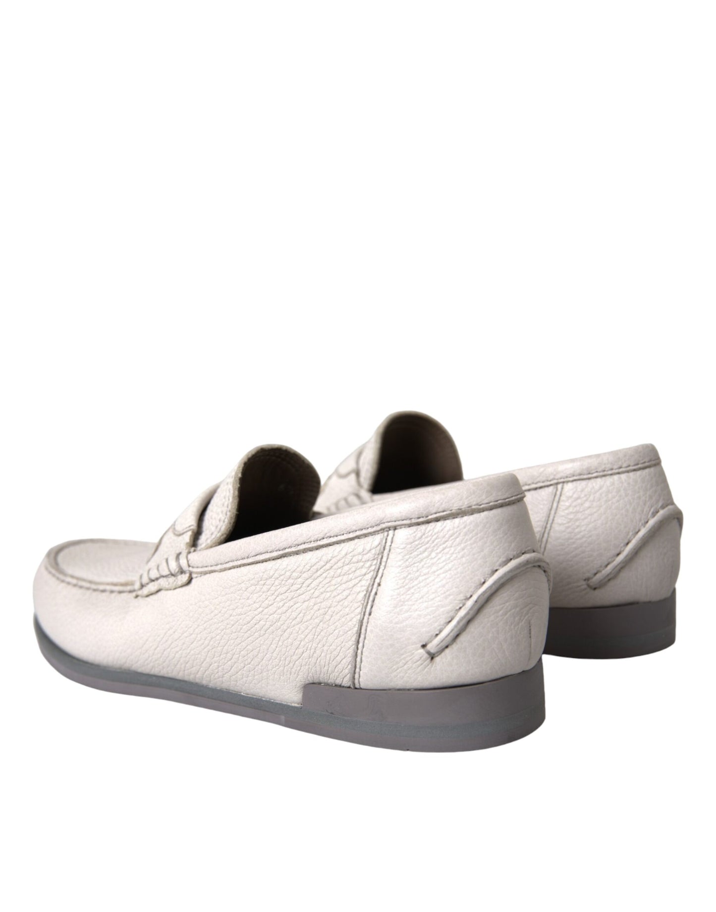 Dolce & Gabbana White Gray Leather Slip Mocassin Shoes Loafer