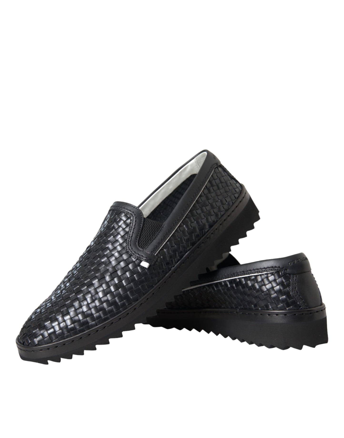 Dolce & Gabbana Black Woven Buffalo Leather Men Loafers Shoes