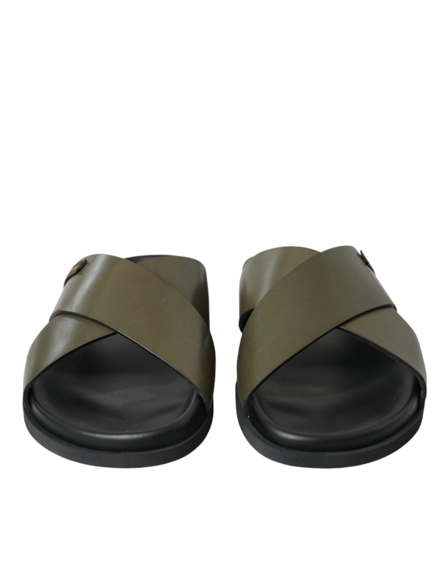 Dolce & Gabbana Green Leather Criss-Cross Slide Sandals Shoes