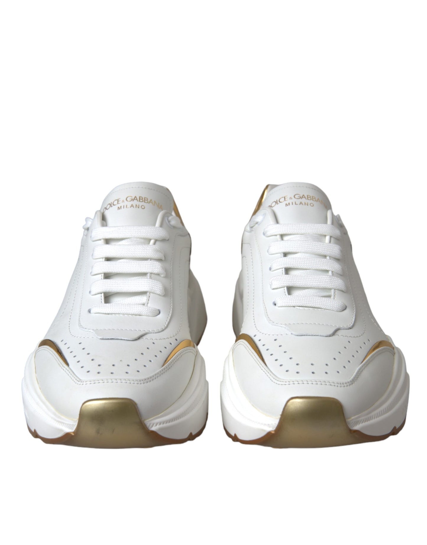 Dolce & Gabbana White Gold DAYMASTER Leather Sneakers Shoes