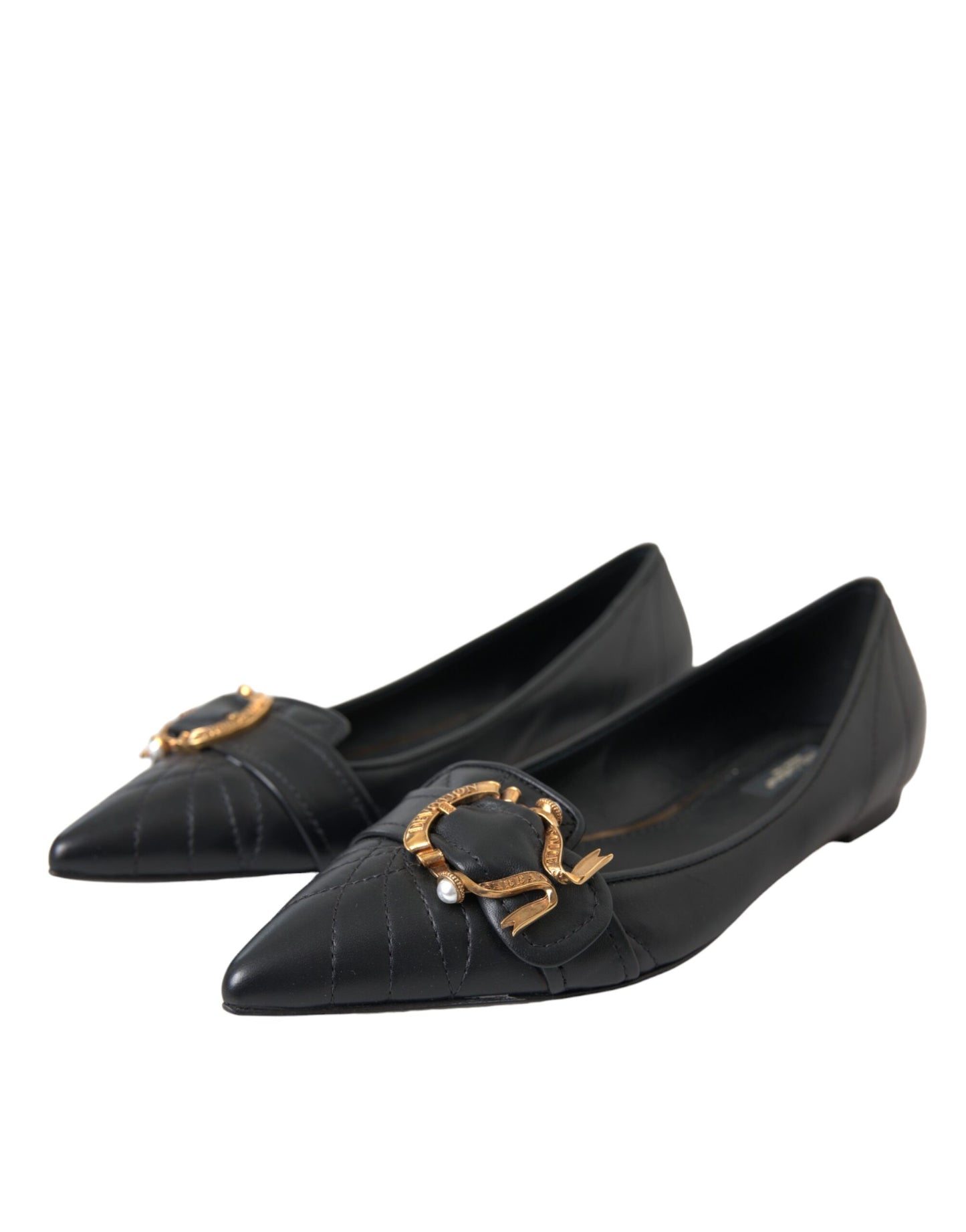 Dolce & Gabbana Black Devotion Leather Pointy Flats Shoes