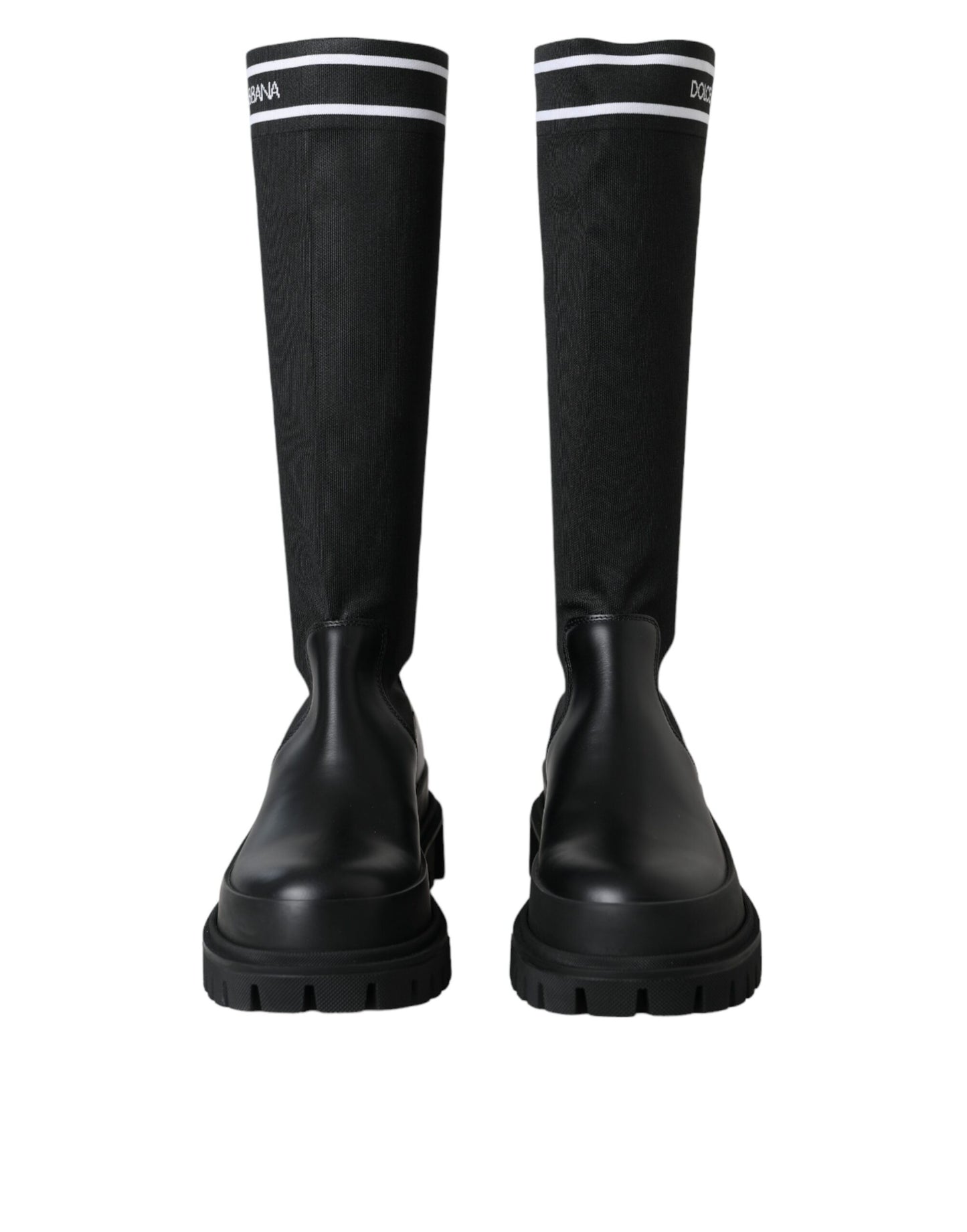 Dolce & Gabbana Black Leather Stretch Jersey Boots Shoes