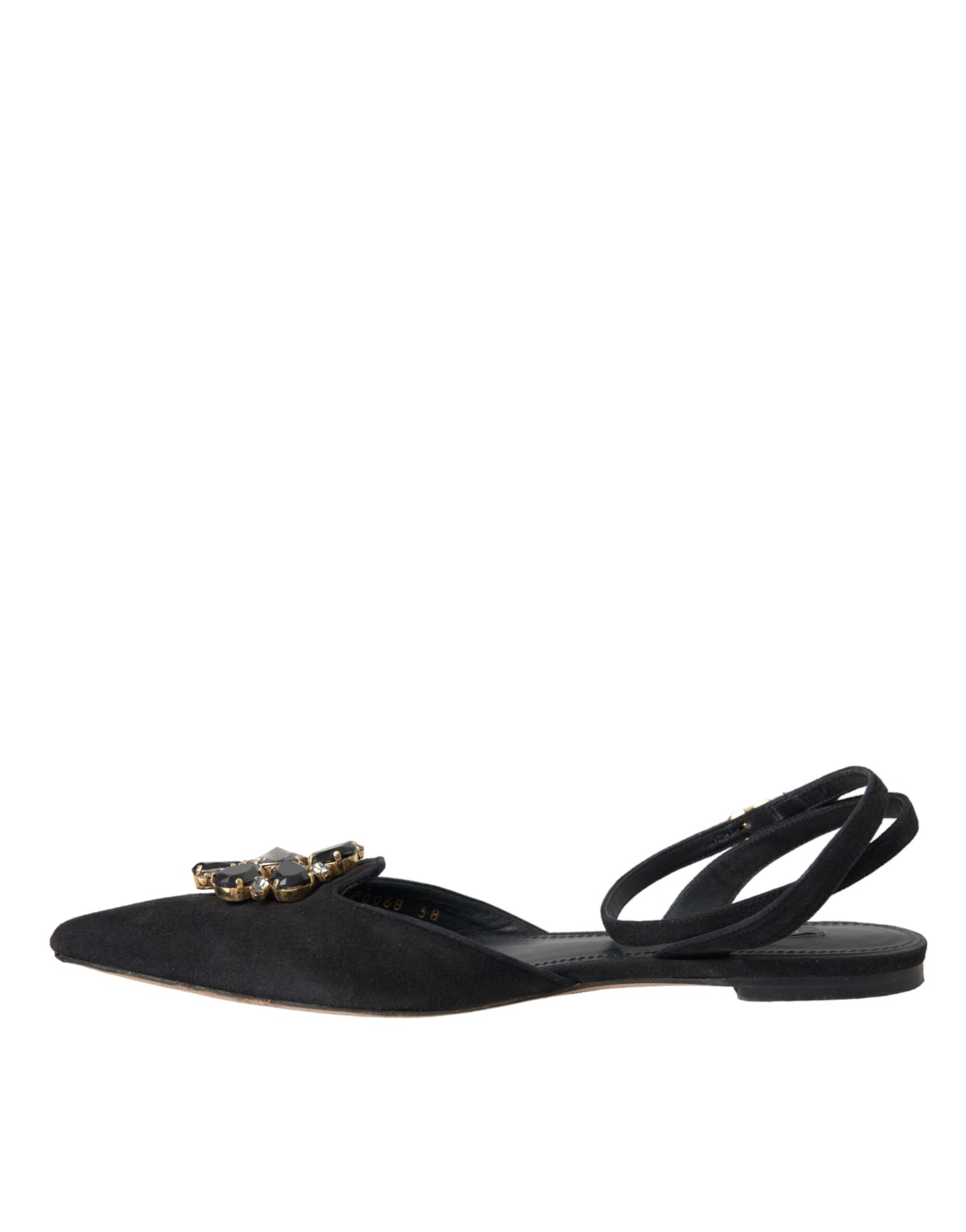 Dolce & Gabbana Black Leather Crystal Slingback Sandals Shoes