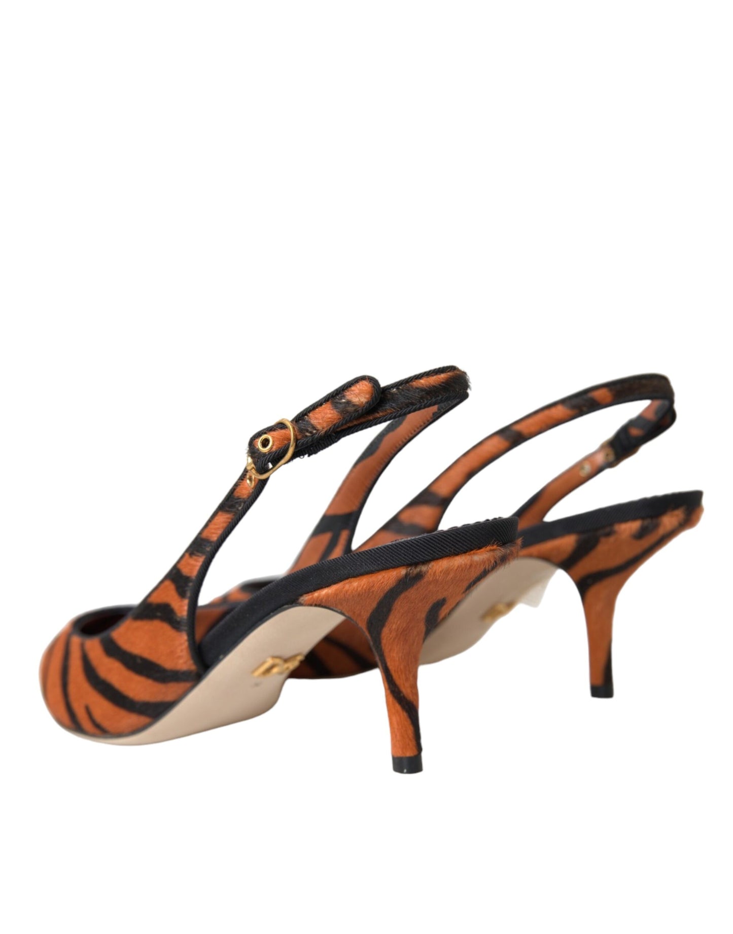 Dolce & Gabbana Black Orange Zebra Leather Slingbacks Shoes