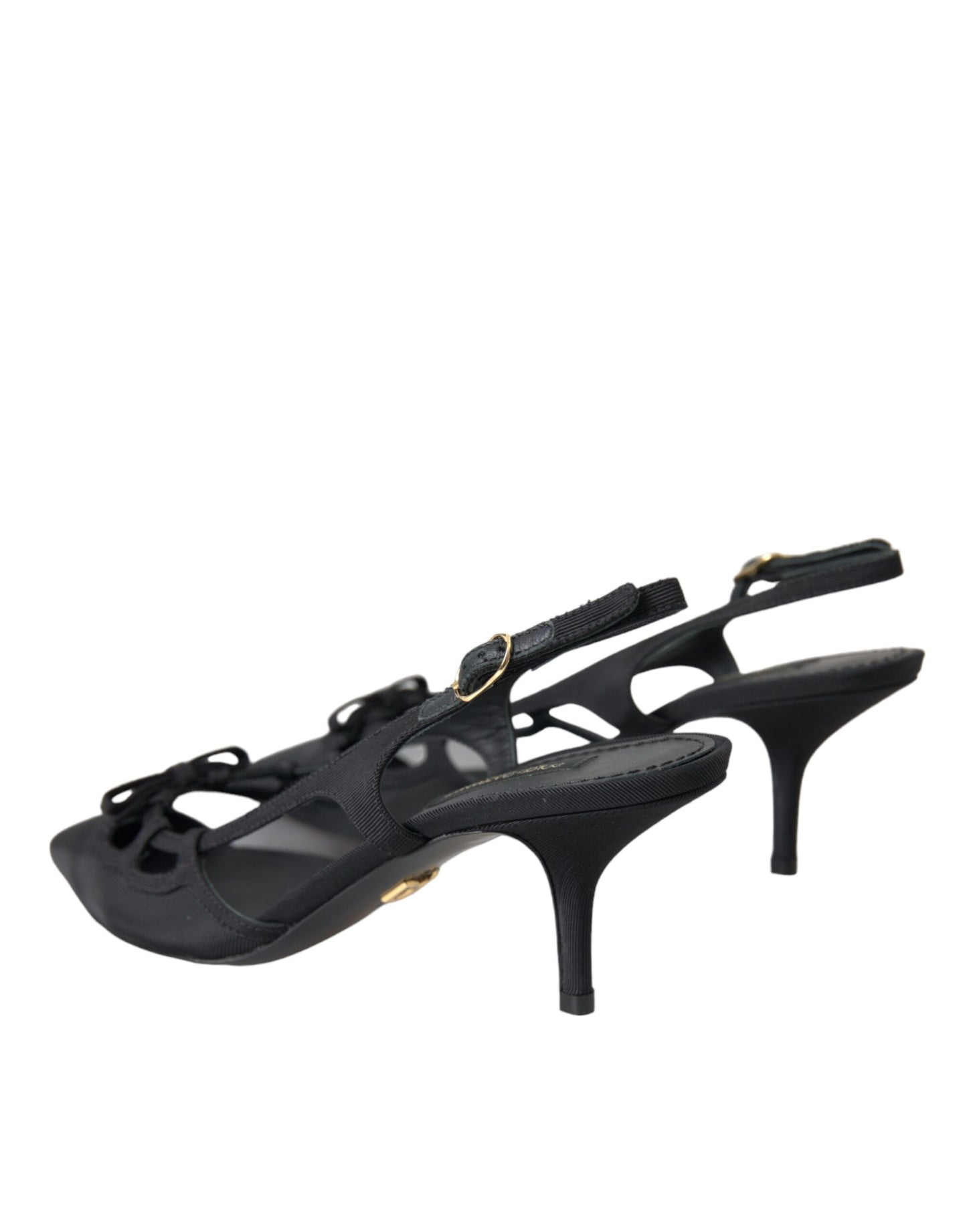 Dolce & Gabbana Black Leather Mesh High Heels Slingback Shoes