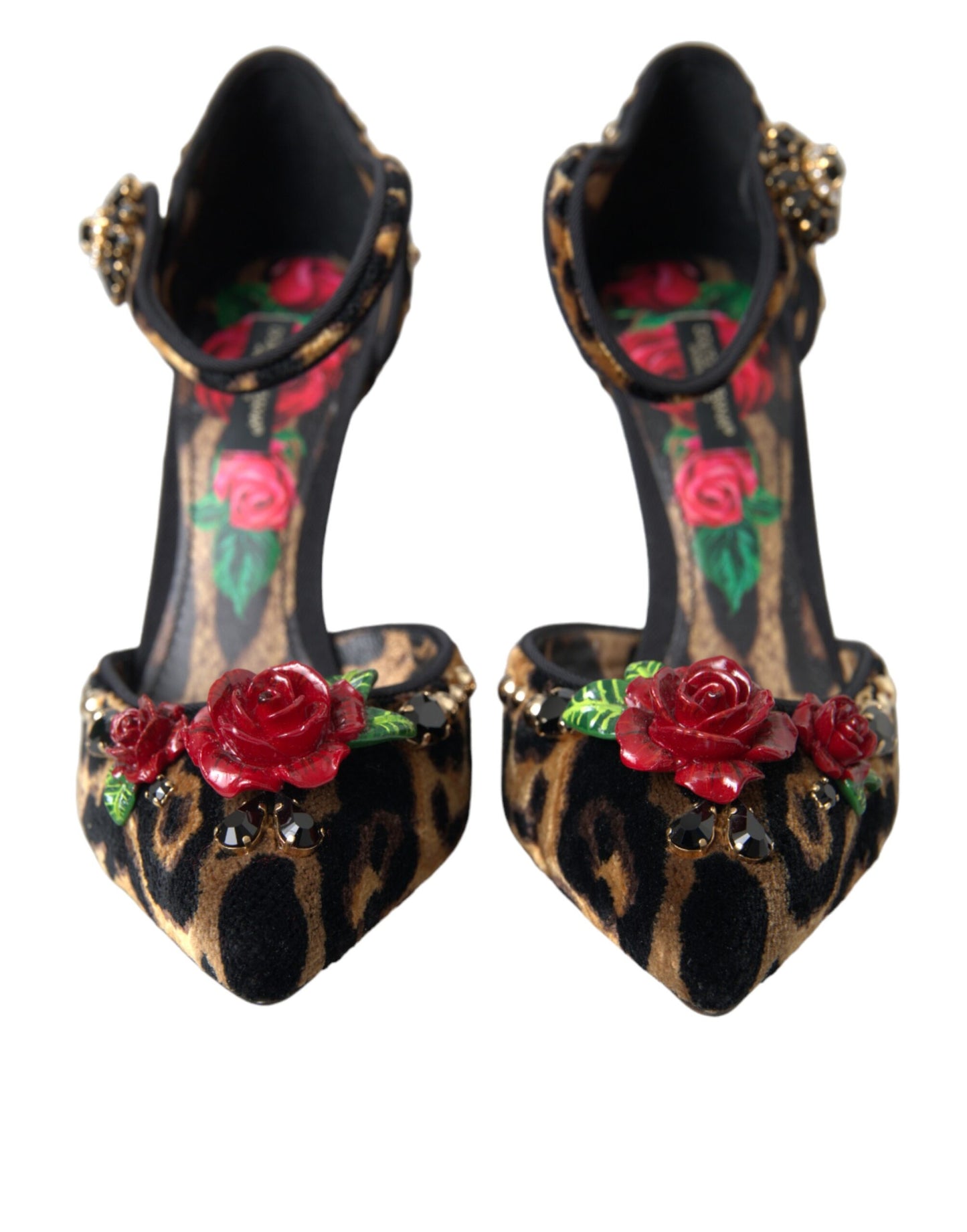 Dolce & Gabbana Brown Leopard Floral Crystal Mary Janes Pumps Shoes