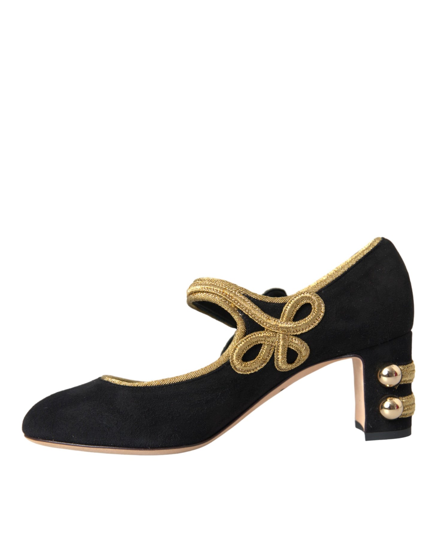 Dolce & Gabbana Black Suede Gold Mary Janes Heels Pumps Shoes