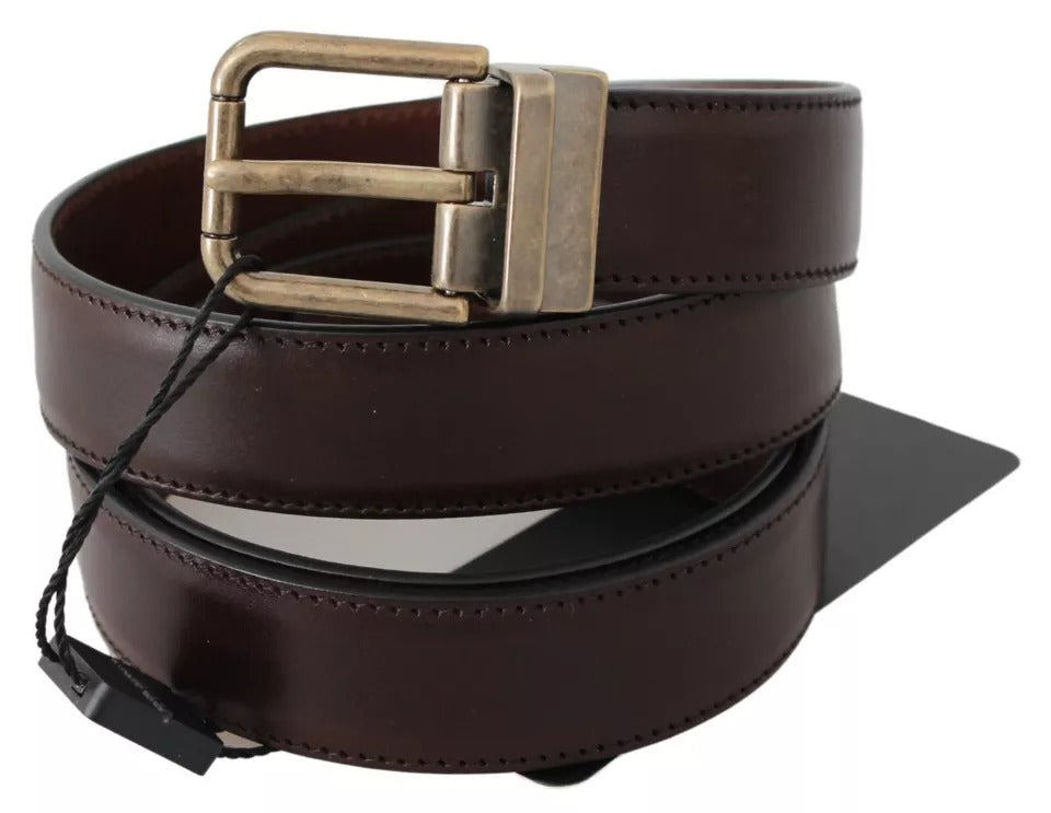 Dolce & Gabbana Brown Leather Gold Buckle Men Belt