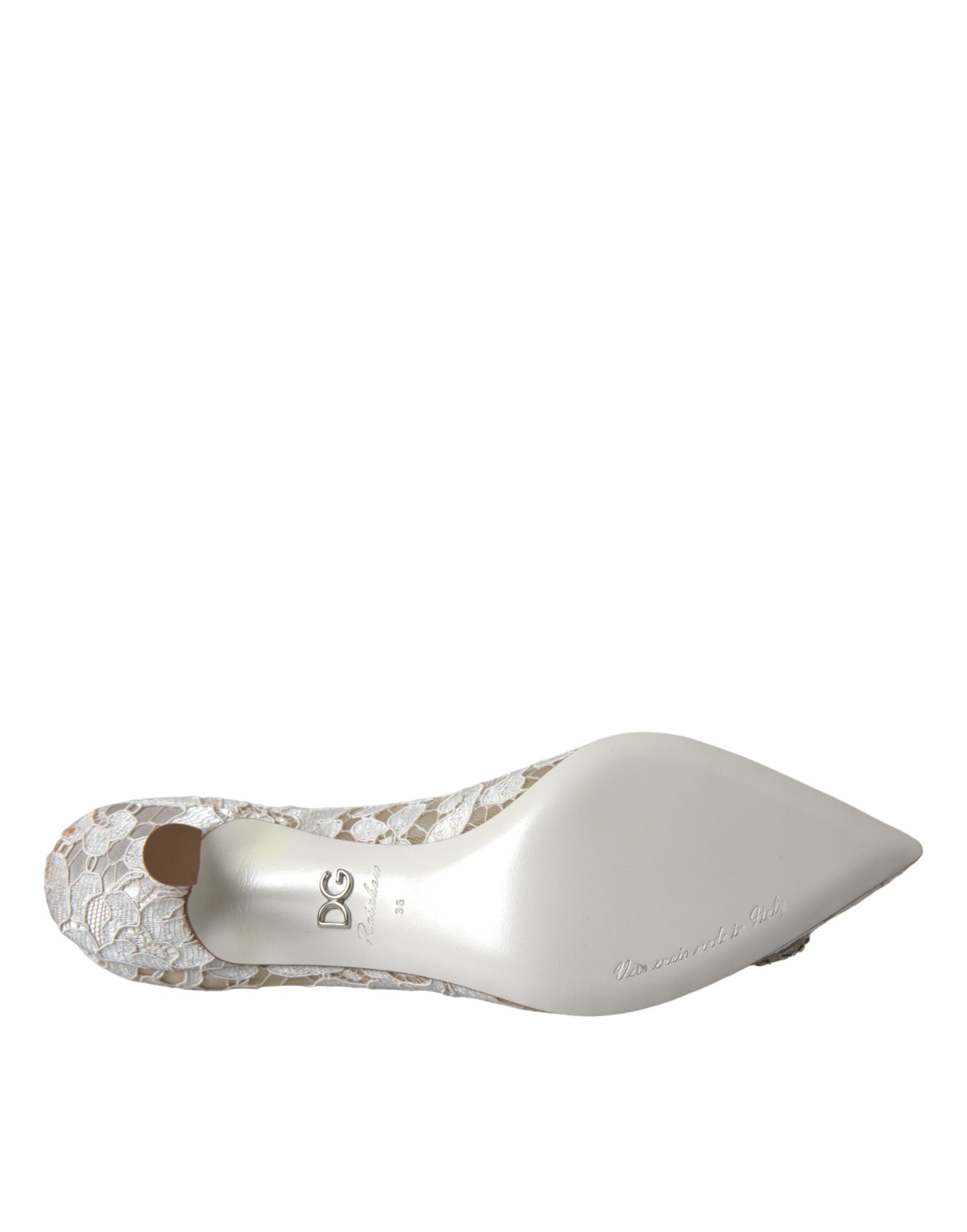 Dolce & Gabbana White Floral Lace DG Crystal Pumps Shoes