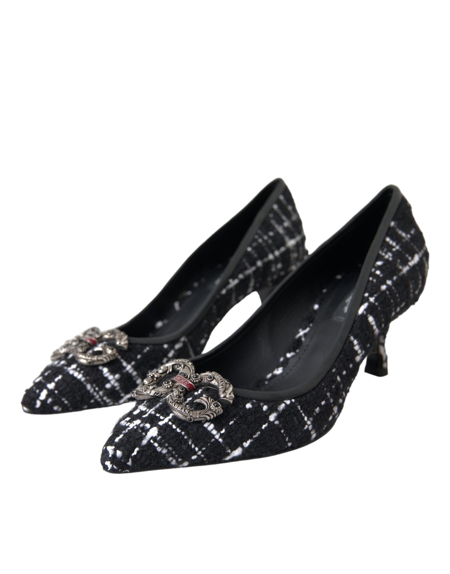 Dolce & Gabbana Black White Tweed DG Amore Heels Pumps Shoes