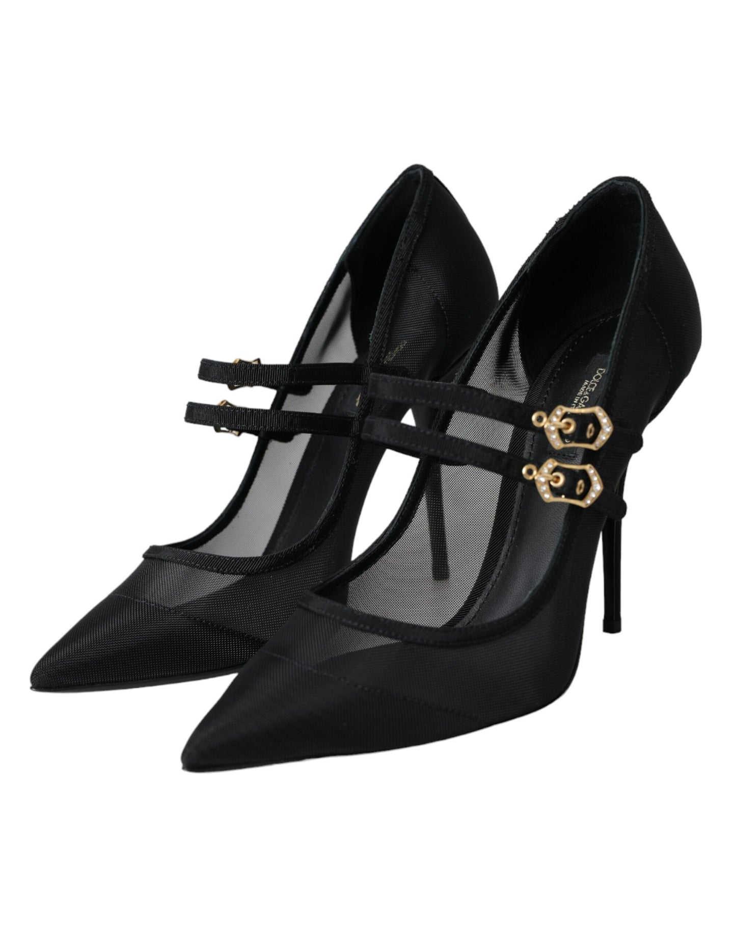 Dolce & Gabbana Black Mesh Mary Janes Heels Pumps Shoes