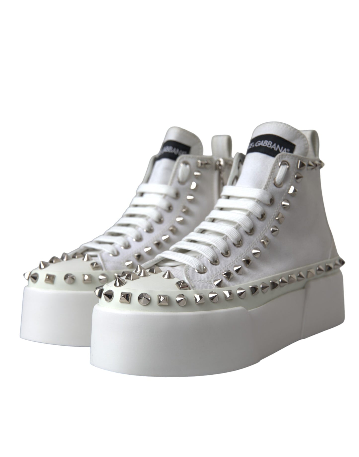 Dolce & Gabbana White Canvas Studded Sneakers Boots Shoes