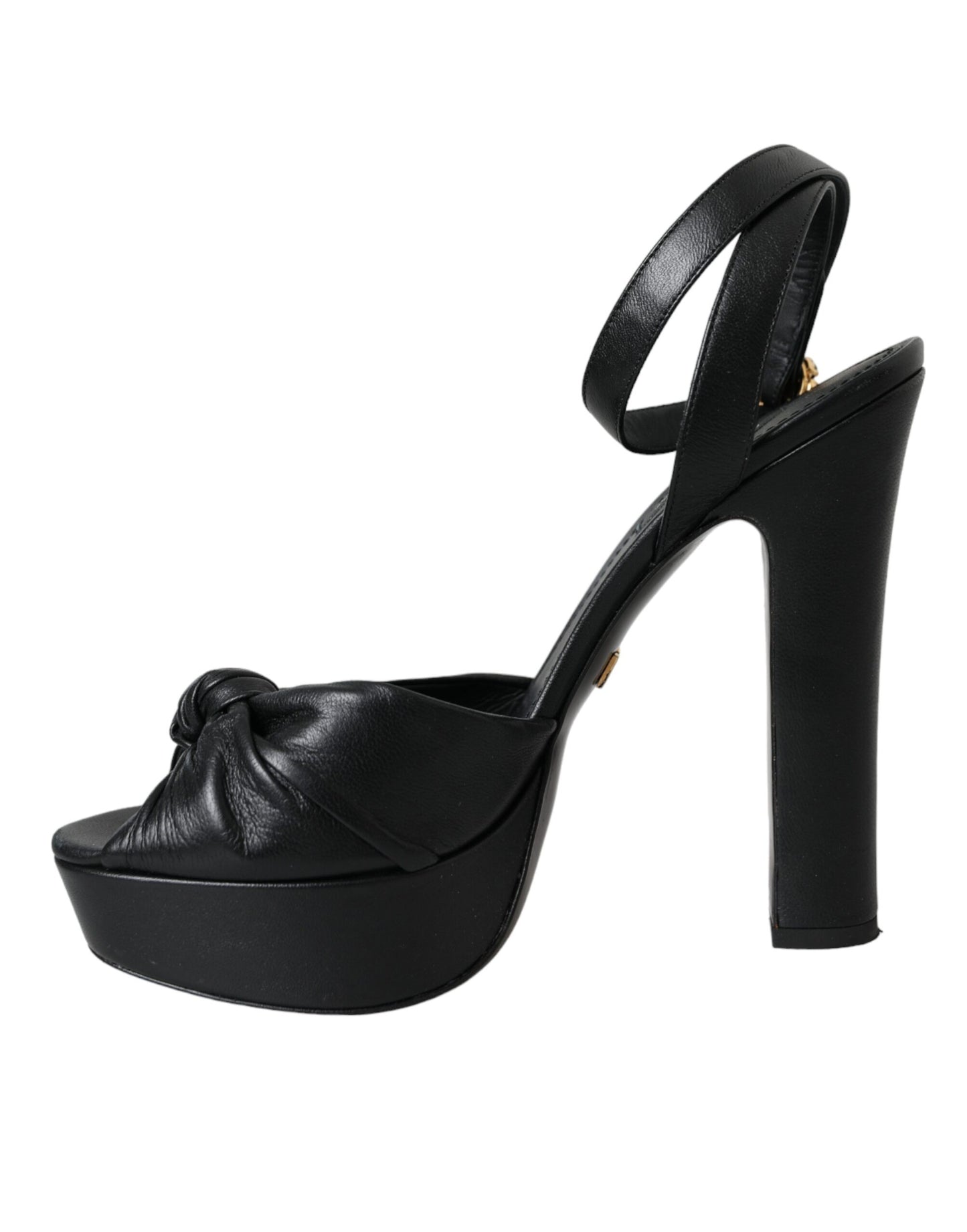 Dolce & Gabbana Black Leather Crystal Platform Sandals Shoes