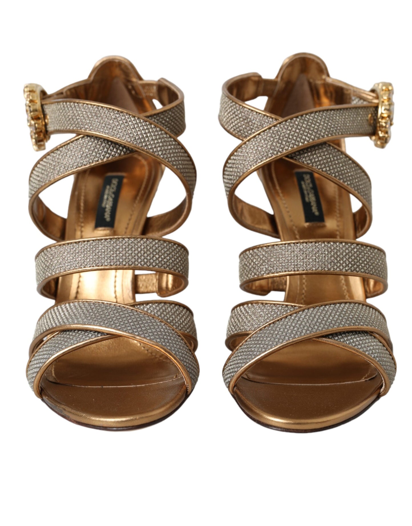 Dolce & Gabbana Bronze Crystal Strap Heels Sandals Shoes