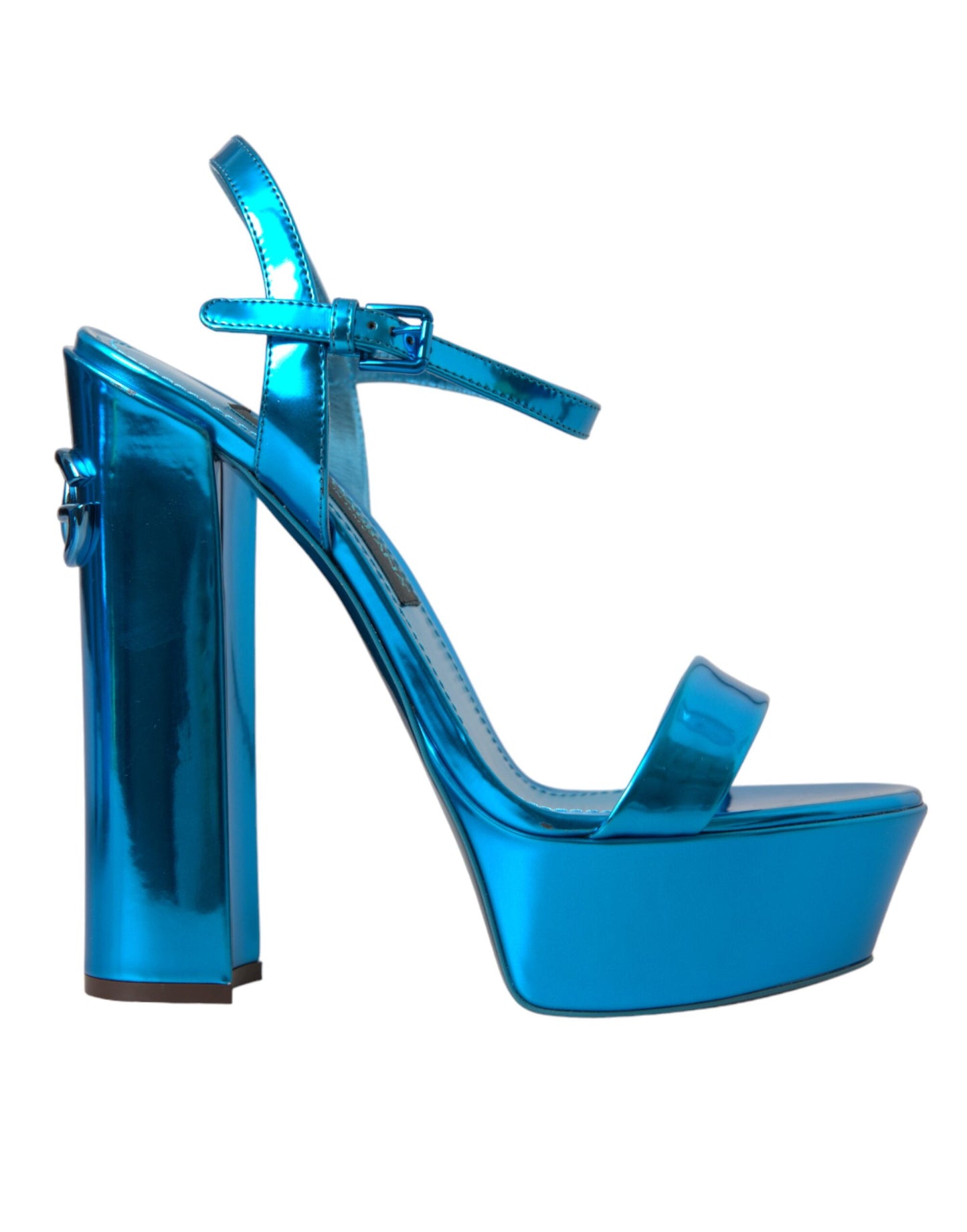 Dolce & Gabbana Metallic Blue Leather Platform Sandals Shoes