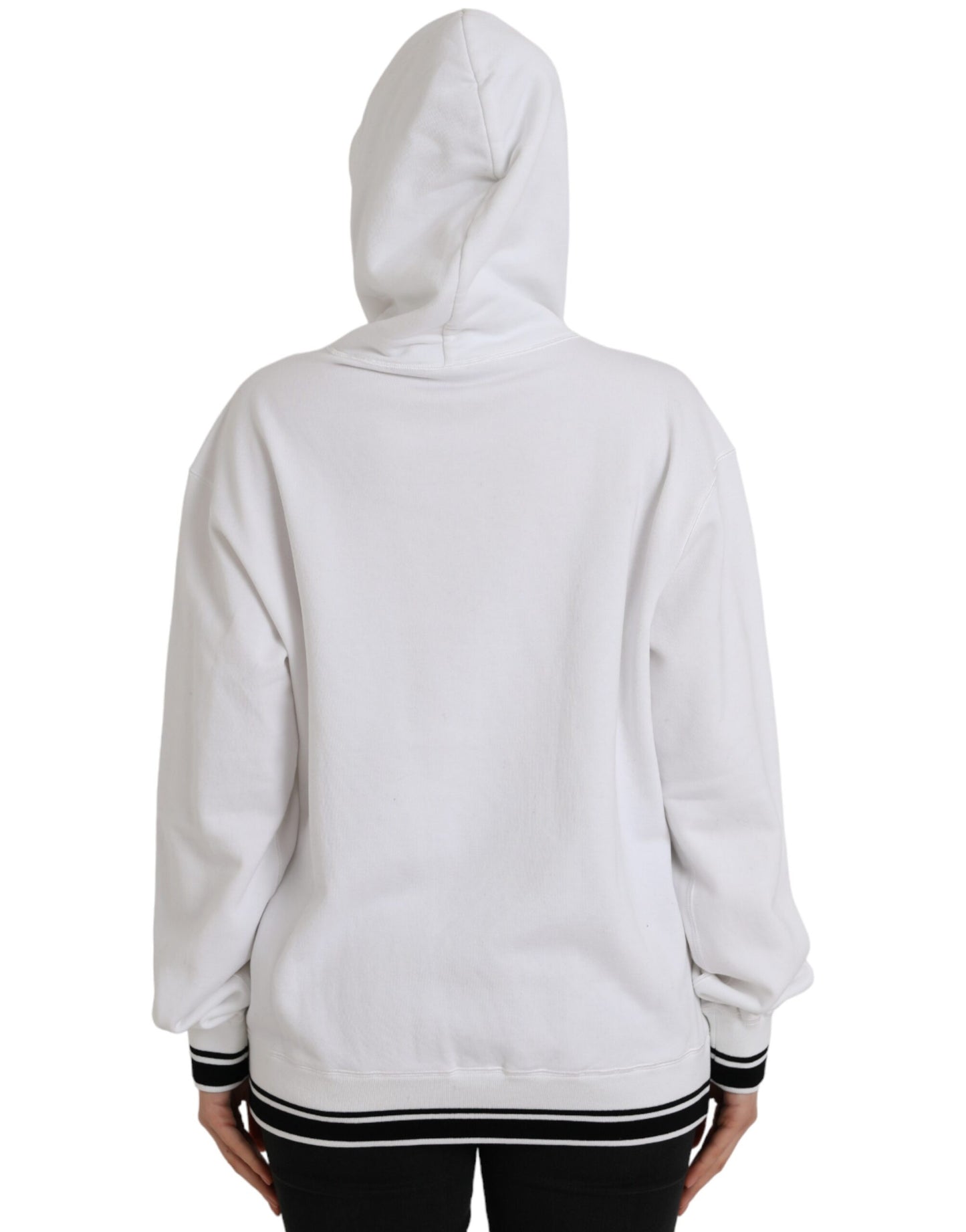 Dolce & Gabbana White Cotton Logo Hoodie Pullover Sweater