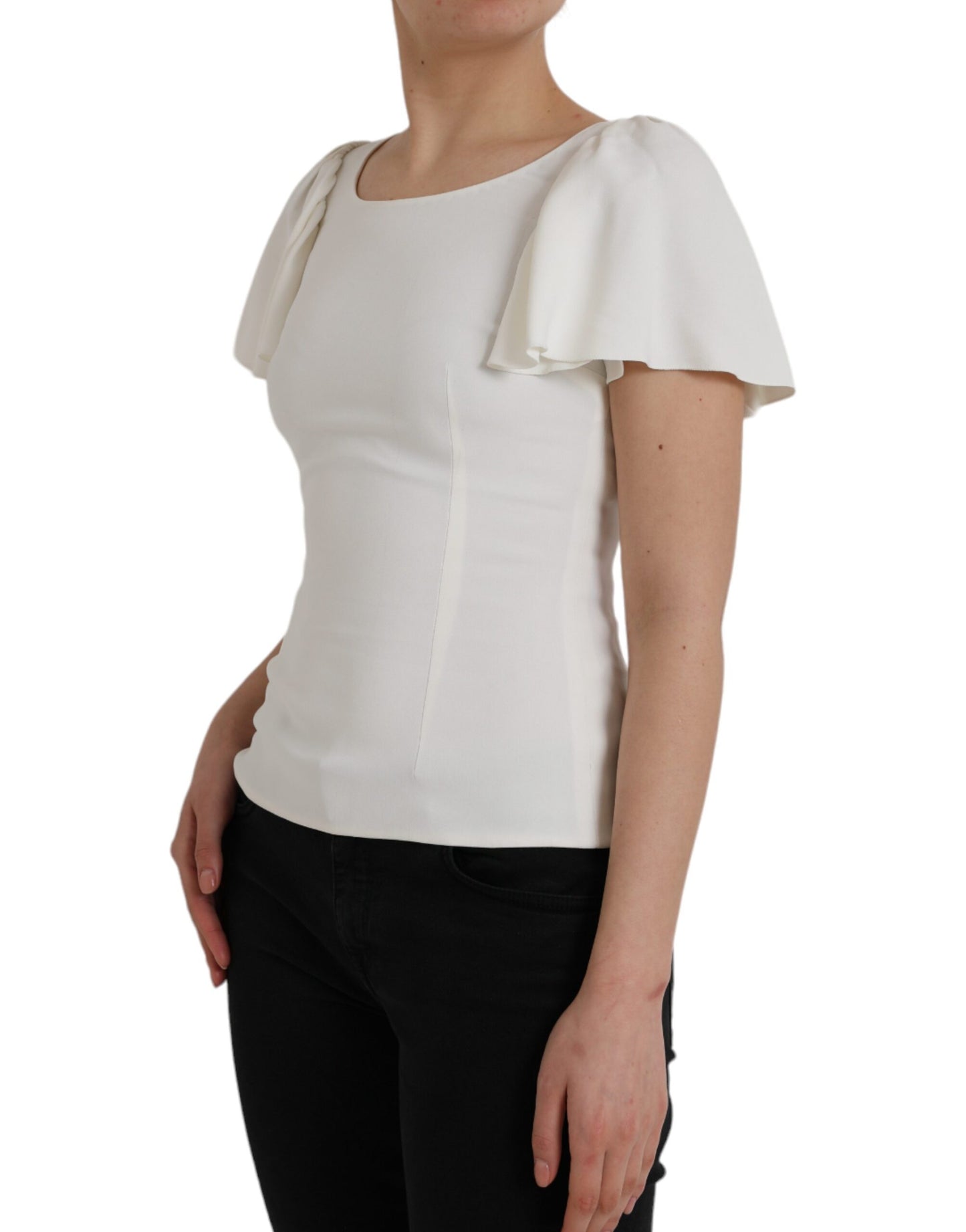 Dolce & Gabbana White Viscose Round Neck Short Sleeves Top