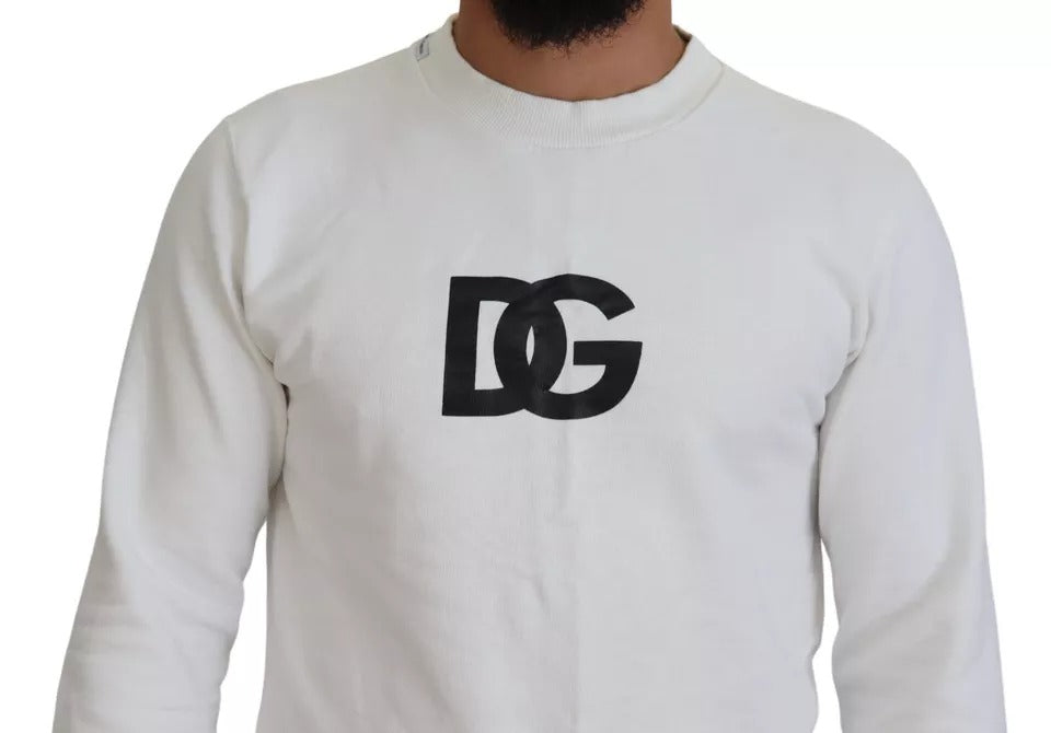 Dolce & Gabbana White Logo Cotton Crew Neck Pullover Sweater