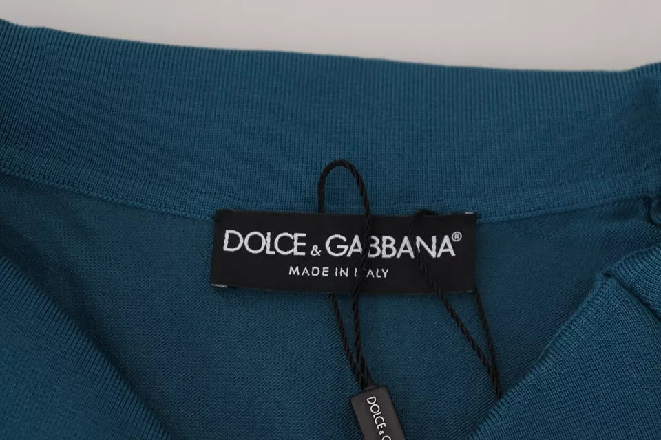 Dolce & Gabbana Blue Collared Short Sleeves Silk T-shirt