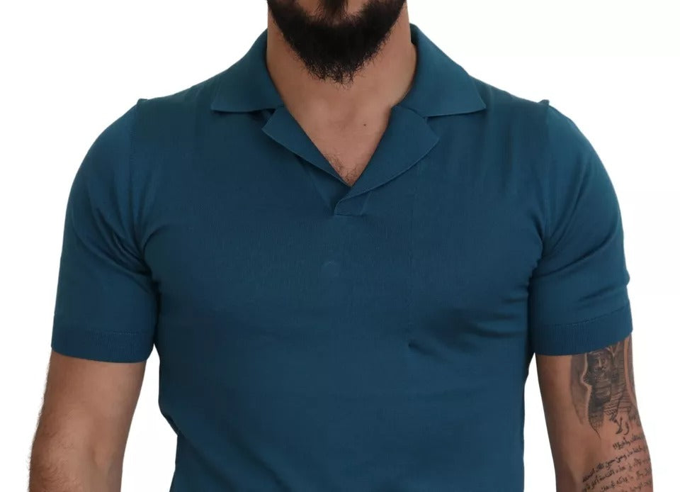 Dolce & Gabbana Blue Collared Short Sleeves Silk T-shirt