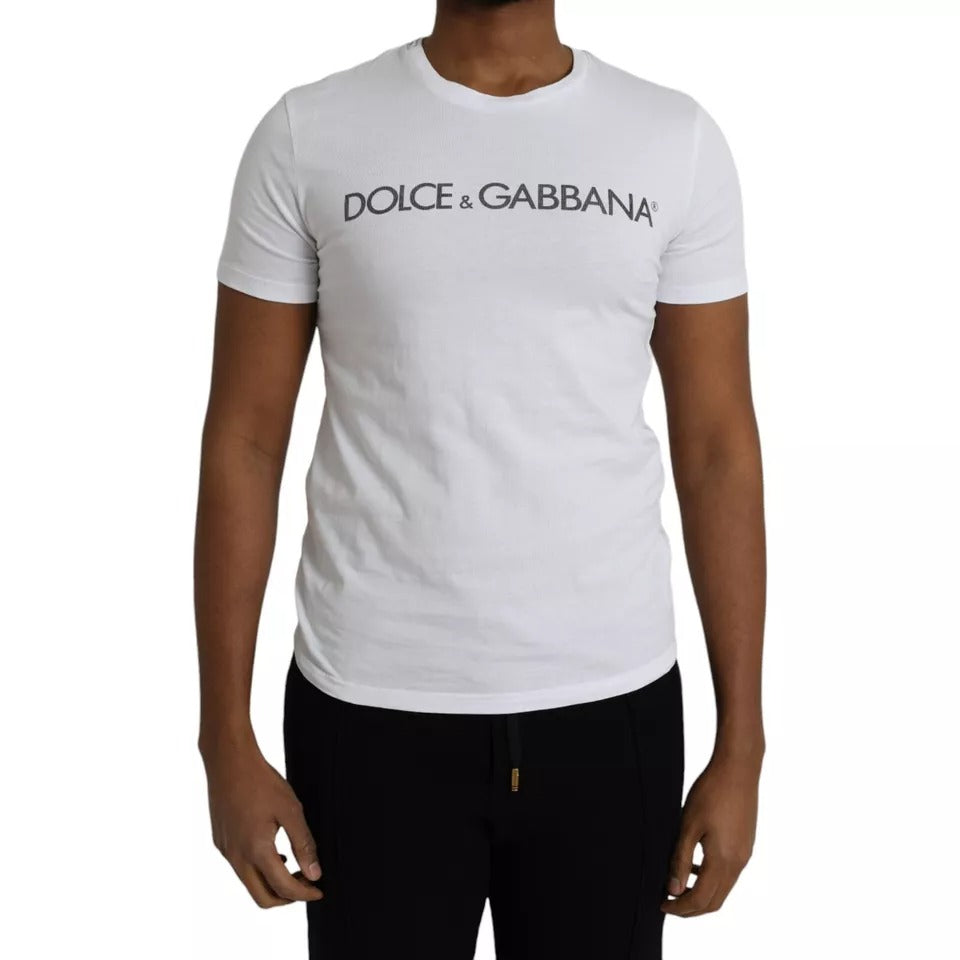 Dolce & Gabbana White Logo Cotton Crew Neck Short Sleeves T-shirt