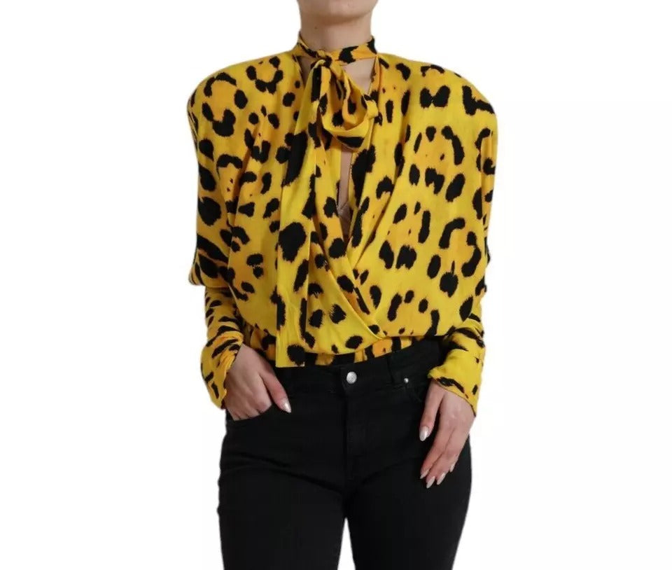 Dolce & Gabbana Yellow Leopard Print Long Sleeves Top Blouse