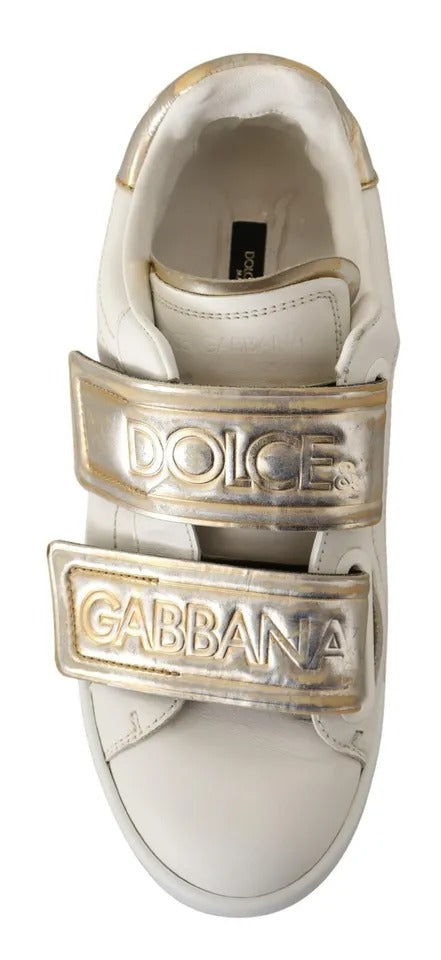 Dolce & Gabbana White Gold Leather Trainers Sneakers Shoes