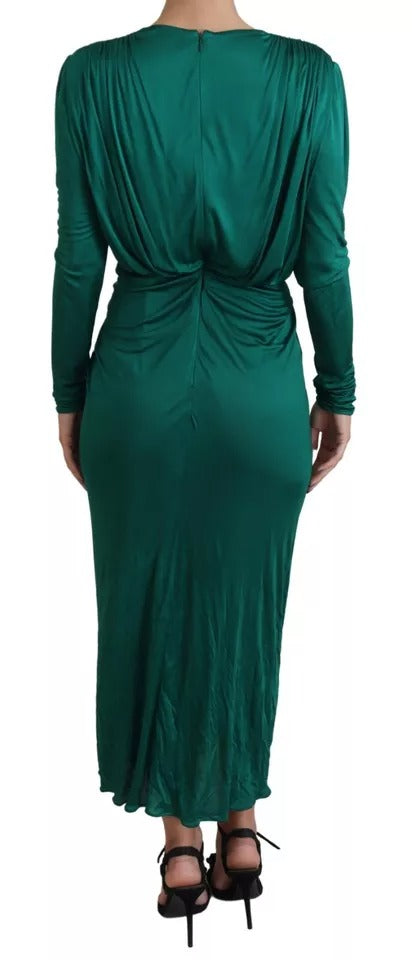 Dolce & Gabbana Dark Green Viscose Long Sleeve Midi Dress