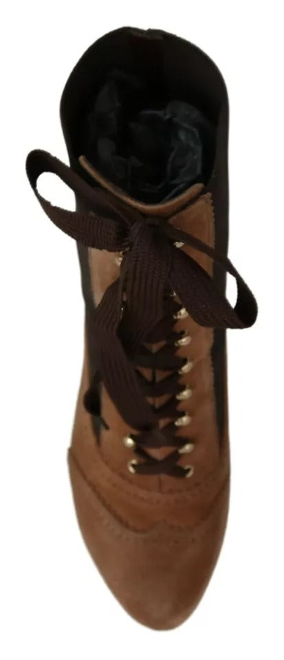 Dolce & Gabbana Brown Stretch Suede Ankle High Boots Shoes