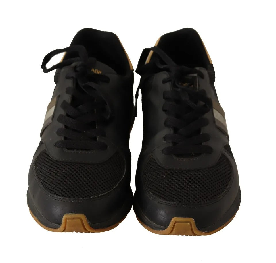 Dolce & Gabbana Black Gold Leather Low Trainers Sneakers Men Shoes