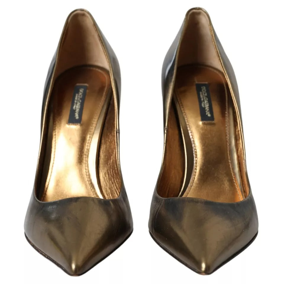 Dolce & Gabbana Bronze Leather Embellished Heels Pumps Shoes