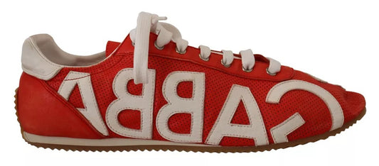 Dolce & Gabbana Red White Leather Mens Logo Casual Sneakers Shoes