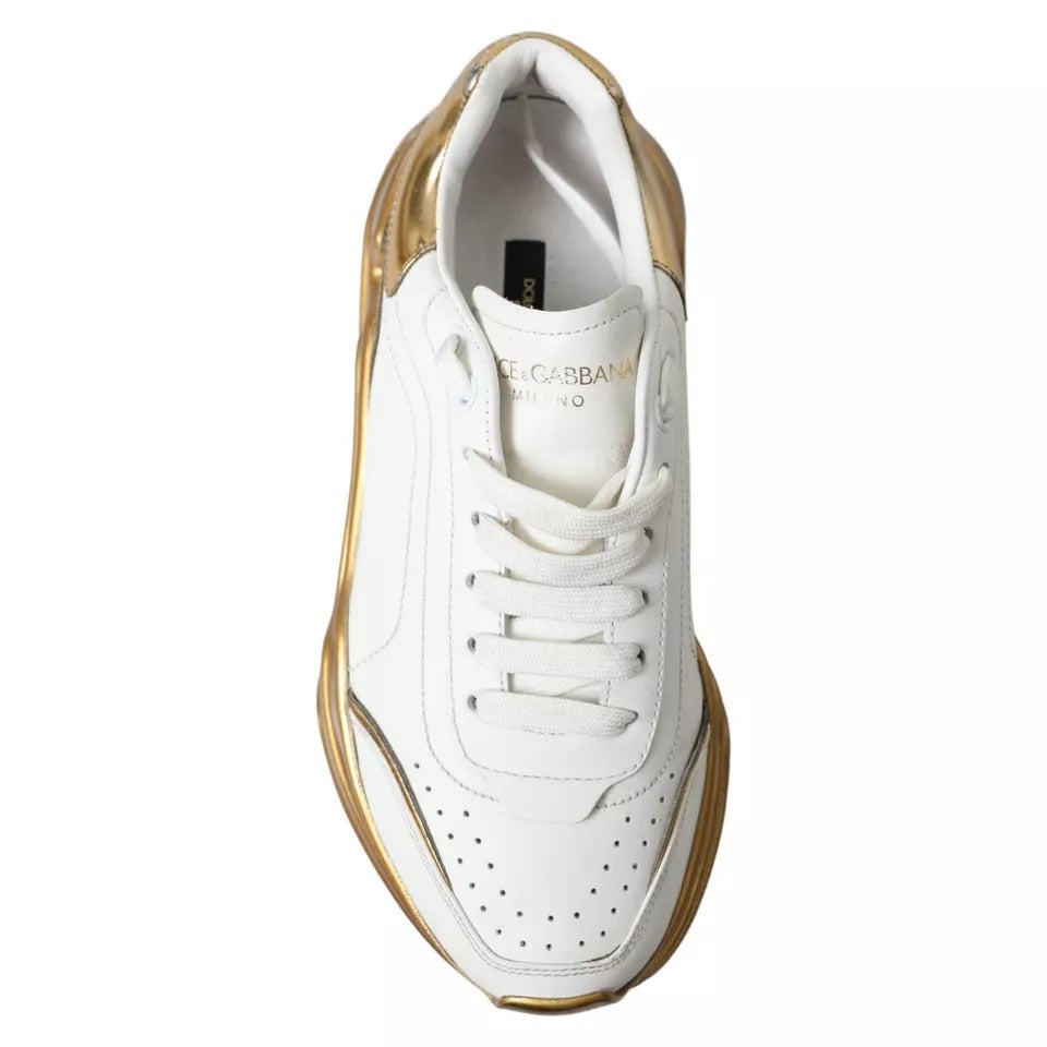 Dolce & Gabbana White Gold Low Top Leather Sneakers Daymaster Shoes