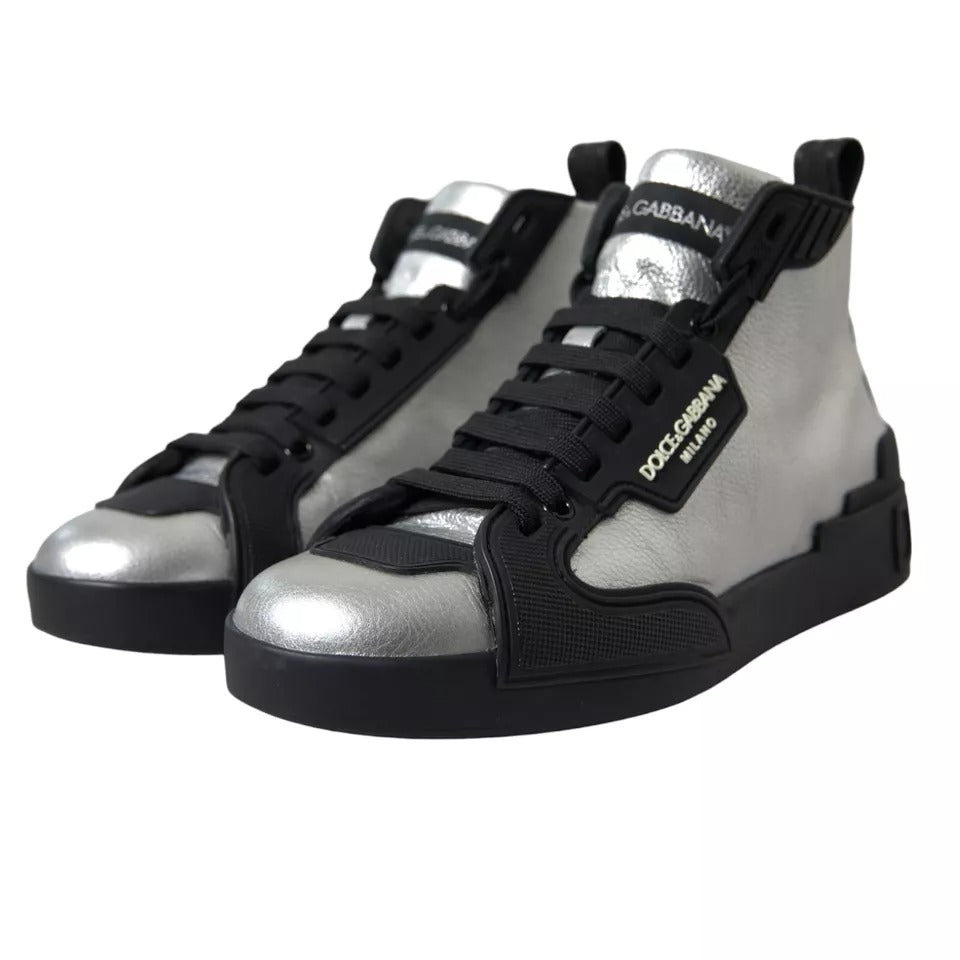 Dolce & Gabbana Black Silver Logo Mid Top Men Sneakers Shoes