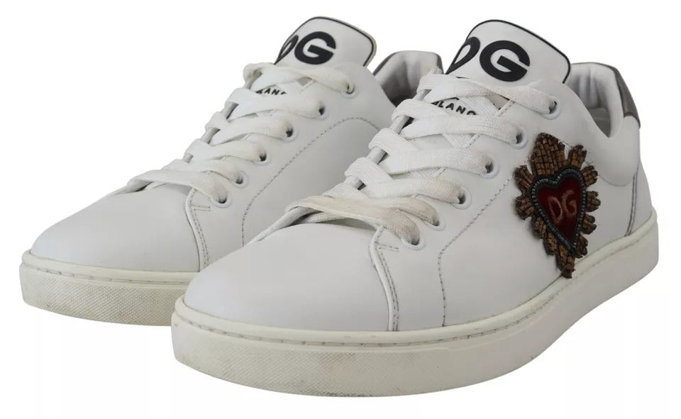 Dolce & Gabbana White Leather Heart Low Top Sneakers Casual Shoes