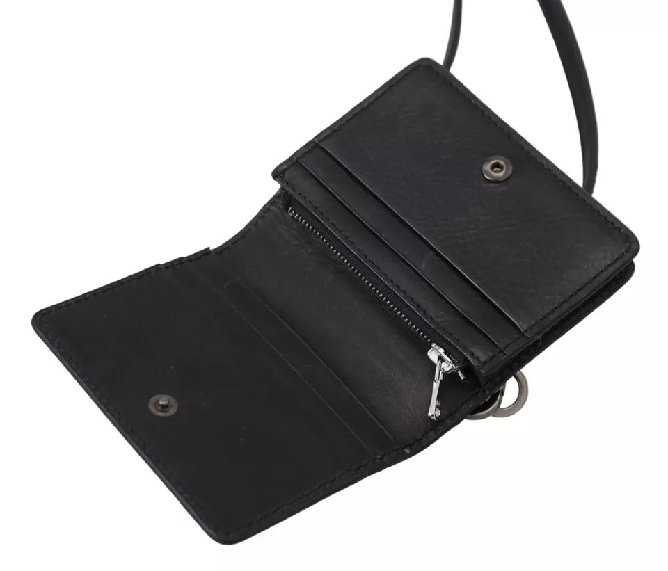 Dolce & Gabbana Black Leather Bifold Shoulder Sling Women Wallet