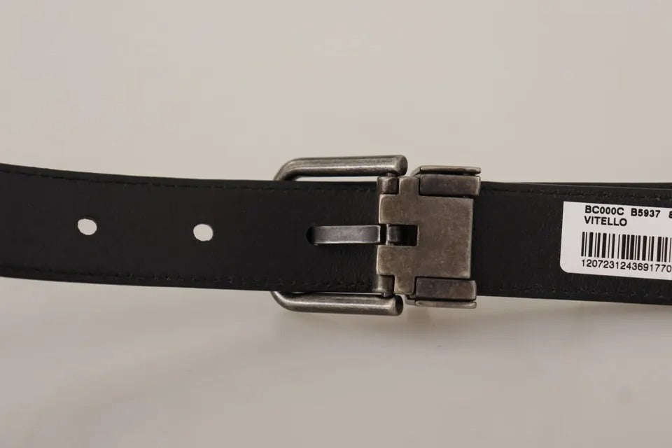 Dolce & Gabbana Black Calf Leather Vintage Logo Metal Buckle Belt