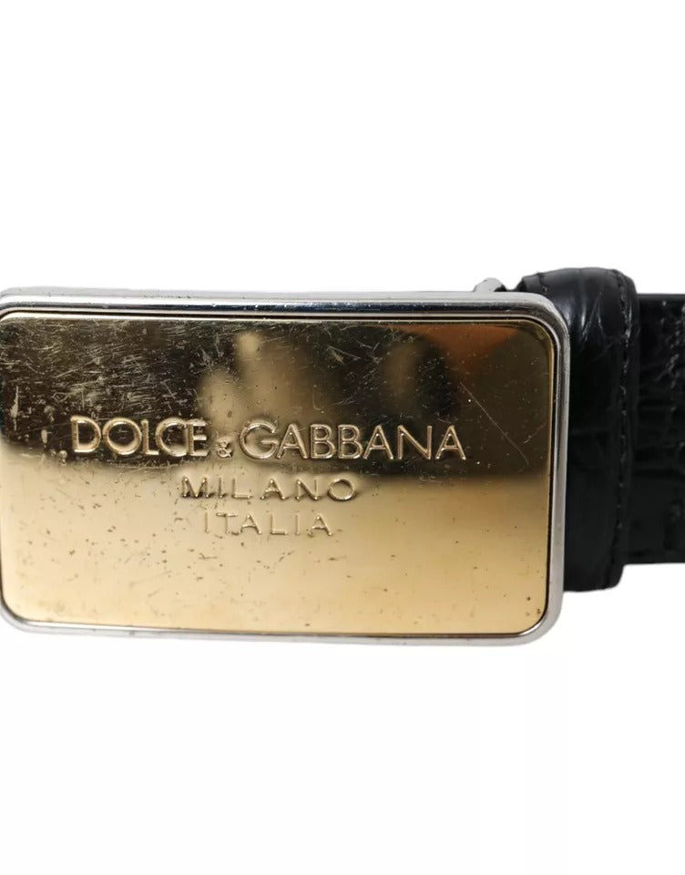 Dolce & Gabbana Black Exotic Leather Gold Metal Buckle Belt