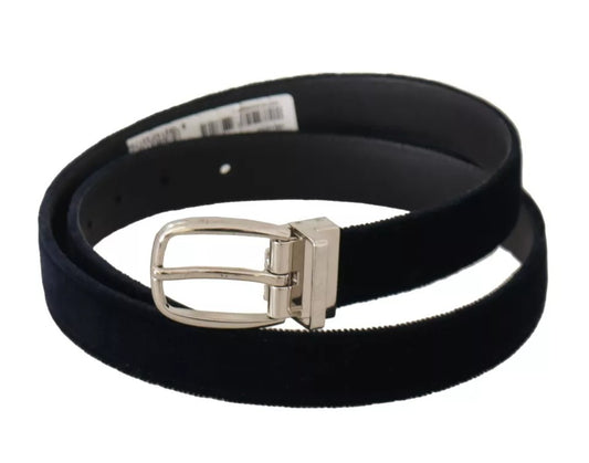 Dolce & Gabbana Blue Plain Velvet Silver Tone Metal Buckle Belt