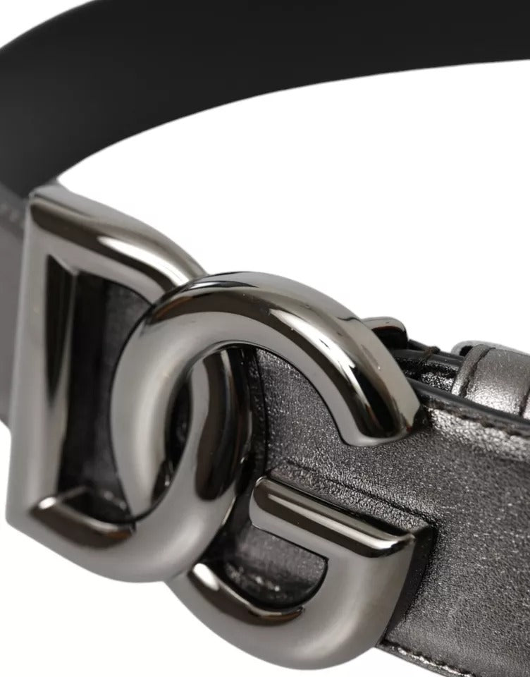 Dolce & Gabbana Silver Calf Leather Metal Logo Buckle Men Belt